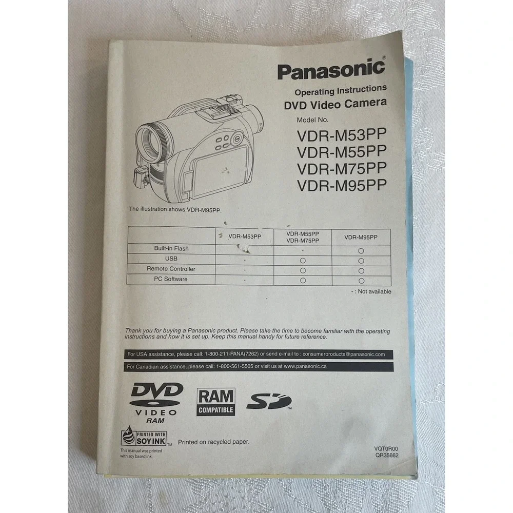 Panasonic Operating Instructions DVD Video Camera‎ Model VDR-M53PP Manual Only